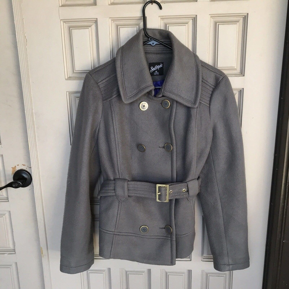 Southpole Pea Coat SzXL Gray Belted Lined Double Breasted Pre-Owned